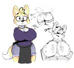  2018 anthro areola big_breasts big_butt breasts butt canine cleavage clothed clothing corgi cum cum_between_breasts denim_shorts dialogue dipstick_tail dog elchilenito english_text eyelashes eyes_closed female freckles front_view fur hair hands_behind_back huge_breasts looking_at_viewer lying male male/female mammal multicolored_tail multiple_scenes navel neck_tuft nipple_bulge nipples nude on_back open_mouth open_smile orgasm pearl_necklace rear_view sex shirt shorts sketch smile solo_focus standing text titfuck tuft 