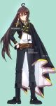  aqua_background ara_han black_hair cloak elsword eyebrows_visible_through_hair frown gladiator highres hua_ge_pi long_hair looking_to_the_side sakra_devanam_(elsword) solo yellow_eyes 