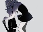  alternate_hair_length alternate_hairstyle androgynous black_eyes black_hair bort diamond_(houseki_no_kuni) elbow_gloves gem_uniform_(houseki_no_kuni) gloves grey_background hand_on_another's_head houseki_no_kuni lin_yang multiple_others short_hair sparkle spoilers thighhighs white_hair 