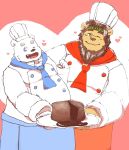  &lt;3 2017 anthro bear cake candy chef_hat chocolate clothed clothing duo feline food fur giga_lacan hat lion male mammal maron2475 one_eye_closed overweight overweight_male polar_bear shirane_kan utau white_fur wink 