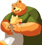  2017 anthro arufina_w bear belly brown_fur canine duo fur hug humanoid_hands male mammal overweight overweight_male simple_background white_background 