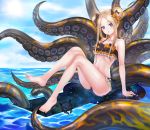  abigail_williams_(fate/grand_order) alternate_hairstyle ass bangs bare_shoulders barefoot bikini black_bikini black_bow blonde_hair blue_eyes blue_sky blush bow breasts commentary_request day double_bun emerald_float fate/grand_order fate_(series) feet forehead frilled_bikini frills hair_bow highres hips keyhole korean_commentary legs long_hair long_legs looking_at_viewer medium_breasts mhg_(hellma) miniskirt ocean octopus orange_bow parted_bangs parted_lips partial_commentary polka_dot polka_dot_bow portal_(object) sitting skirt sky solo space star_(sky) swimsuit tentacles thighs tokitarou_(fate/grand_order) 