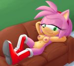  amy_rose anthro areola bedroom_eyes boots breasts casual_nudity clothing epilepticgerbil eyelashes female footwear green_eyes hairband half-closed_eyes hands_behind_head happy head_on_hand hedgehog hi_res lying mammal mostly_nude naughty_face navel nipples on_back on_couch pink_nipples pussy reclining seductive shoes smile solo sonic_(series) sr 
