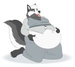 anthro anuvia barefoot belly belly_fondling belly_grab belly_overhang big_belly black_fur canine claws clothed clothing fox fur hand_on_stomach kneeling male mammal midriff moobs obese obese_male open_mouth open_smile overweight overweight_male pacato simple_background smile solo straining_buttons teeth thick_thighs toe_claws tongue tongue_out white_background white_fur 