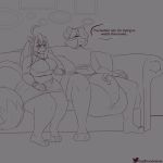  2018 anthro balls big_balls big_breasts big_bulge big_butt big_penis breasts bulge butt clothed clothing coldfrontvelvet english_text eyes_closed female girly greyscale hair hair_over_eye hi_res huge_balls huge_bulge huge_butt huge_penis hyper hyper_balls hyper_bulge hyper_penis male mammal monochrome penis penis_outline sitting sofa text thick_penis thick_thighs vein voluptuous wide_hips 