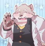  2017 anthro bear blush clothed clothing eyes_closed humanoid_hands jambavan male mammal nikunabe1989 slightly_chubby solo tokyo_afterschool_summoners 