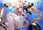  aiming air_bubble animal_ears armband armpits backlighting bangs bare_arms bare_legs bare_shoulders barefoot blonde_hair blurry braid bubble caustics character_name chinese_commentary commentary_request crossed_bangs day depth_of_field diffraction_spikes fox_ears g41_(girls_frontline) girls_frontline gun h&amp;k_g41 hair_between_eyes hair_ornament hair_over_shoulder hair_ribbon hair_spread_out heterochromia highres holding holding_gun holding_weapon long_hair looking_at_viewer low-tied_long_hair name_tag neon_trim one-piece_swimsuit open_mouth outdoors revision ribbon school_swimsuit single_braid soles solo swimsuit thigh_strap toes unaligned_ears underwater vardan very_long_hair water weapon white_school_swimsuit white_swimsuit 