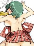  all_fours artist_request back backboob blush breasts female green_hair kazami_yuuka looking_back red_eyes skirt sweat touhou underboob wink youkai yuka_kazami 