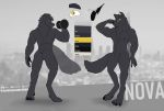  2018 anonym0use anthro black_fur canine claws digital_media_(artwork) eyewear fluffy fluffy_tail fur glasses looking_at_viewer male mammal model_sheet muscular muscular_male nipples nova open_mouth rowrow sheet_(disambiguation) simple_background smile solo standing tankh tongue wolf yellow_eyes 
