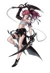  :d absurdres bare_shoulders black_footwear black_gloves black_skirt braid chain copyright_request crop_top detached_sleeves dual_wielding full_body gloves hair_between_eyes highres holding holding_sword holding_weapon looking_at_viewer maruchi midriff navel open_mouth original pink_eyes pink_hair ponytail shoes simple_background single_glove skirt smile solo sword thigh_strap weapon white_background 