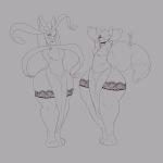  anthro braixen clothed clothing coldfrontvelvet duo eeveelution female greyscale hands_behind_head legwear looking_at_viewer monochrome nintendo pok&eacute;mon pok&eacute;mon_(species) smile standing stockings sylveon thick_thighs video_games wide_hips 