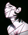  black_background black_eyes black_hair greyscale highres ilya_kuvshinov lips looking_at_viewer mole mole_under_eye monochrome nude original out-of-frame_censoring parted_lips short_hair solo 