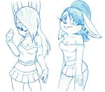  adrianna anthro anthropologist bare_shoulders breasts cleavage clohted clothed clothing dragonlordfluffyxd duo female lagomorph mammal midriff monochrome navel rabbit simple_background sketch skirt white_background 