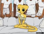  2018 anthro blush bulge clothing dark_skin feline female fur human imminent_sex inside katia_managan khajiit looking_at_viewer mammal meme prequel raydio sitting smile sweat the_elder_scrolls video_games yellow_fur yellow_sclera 