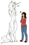  anthro cervine couple_(disambiguation) cute duo english_text equine female horn human human_on_anthro interspecies male mammal silly size_difference speech_bubble text the13thblackcat unicorn 