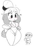  2018 animal_crossing anthro areola big_breasts bikini black_nose blush breasts butt camel_toe canine clothed clothing confusion digital_media_(artwork) dog duo erection eyebrows eyelashes female fur hair hearlesssoul hi_res human isabelle_(animal_crossing) male male/female mammal monochrome navel nintendo nipple_slip nipples pussy_floss shih_tzu solo_focus standing swimsuit thick_thighs video_games villager_(animal_crossing) voluptuous wide_hips 