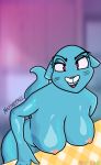  amazing_world_of_gumball breasts butt cartoon_network cat feline female mammal nativefall nicole_watterson nipples nude simple_background solo the_amazing_world_of_gumball 