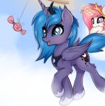  2018 candy crown cutie_mark duo english_text equine female feral food friendship_is_magic hair horn magic mammal my_little_pony outside princess_celestia_(mlp) princess_luna_(mlp) smile text twiren unicorn winged_unicorn wings 