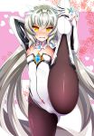  arm_behind_head blush code:_battle_seraph_(elsword) crown elsword eve_(elsword) facial_mark flat_chest forehead_jewel highres holding_leg long_hair open_mouth silver_hair solo steelycross sweatdrop very_long_hair yellow_eyes 