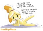  animal_crossing anthro canine dialogue dog english_text female fur isabelle_(animal_crossing) mammal nintendo nude open_mouth pussy solo starshippizza text video_games 