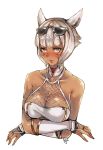  animal_ears armlet bangs bare_shoulders blush breasts bridal_gauntlets cat_ears cleavage closed_mouth collarbone commentary_request cosplay dark_skin eyebrows_visible_through_hair eyewear_on_head facial_mark final_fantasy final_fantasy_xiv granblue_fantasy haimerejzero highres ilsa_(granblue_fantasy) ilsa_(granblue_fantasy)_(cosplay) large_breasts looking_at_viewer miqo'te shiny shiny_hair short_hair signature silver_hair simple_background sunglasses upper_body white_background y'shtola_rhul 