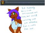  2018 anthro canine chest_tuft clothed clothing dialogue digital_media_(artwork) english_text eyebrows eyelashes female fully_clothed fur green_eyes hair kierra_holt long_hair mammal purple_hair simple_background solo standing text tuft white_background wolf wolfie-pawz 