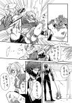  1girl 4koma adam_taurus ahoge animal_ears asymmetrical_legwear battle belt black_gloves black_shorts boots breasts buckle cleavage comic commentary_request ember_celica_(rwby) fingerless_gloves gloves greyscale gun hand_on_own_face high_heel_boots high_heels horn horns jacket knee_boots kneehighs large_breasts long_hair mask monochrome multiple_girls over-kneehighs pantyhose plaid puffy_short_sleeves puffy_sleeves rwby scarf shell_casing shirt short_sleeves shorts shotgun sickle signalkj skirt sleeveless speech_bubble strapless sword thighhighs translation_request tubetop vambraces waist_cape wavy_hair weapon yang_xiao_long 