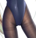  blonde_hair blue_leotard brown_legwear close-up commentary_request contrapposto covered_navel fine_fabric_emphasis gurande_(g-size) highleg highleg_leotard highres leotard long_hair lower_body original pantyhose simple_background solo standing thighband_pantyhose tsutsumi_kirika very_long_hair white_background 