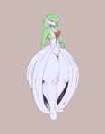  coldfrontvelvet featureless_crotch female flat_chested gardevoir hair hair_over_eye hi_res humanoid hyper_thighs looking_at_viewer makeup nintendo not_furry pok&eacute;mon pok&eacute;mon_(species) smile solo standing video_games wide_hips 