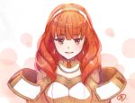  blush cape celica_(fire_emblem) dress fingerless_gloves fire_emblem fire_emblem_echoes:_mou_hitori_no_eiyuuou gloves jewelry long_hair looking_at_viewer open_mouth red_eyes red_hair smile solo tiara yukimiyuki 