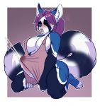  anthro big_breasts big_penis blush bottomless breasts clothed clothing cum cum_drip cum_through_clothing cumshot dickgirl dripping ejaculation erection erection_under_clothes humanoid_penis intersex kneeling lavenderpandy mammal masturbation nipple_bulge open_mouth orgasm penis red_panda solo 