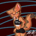  amaya_(bcb) bittersweet_candy_bowl blush cat civvi clothed clothing cute feline female flat_chested invalid_tag mammal one_eye_closed shirt shorts solo tank_top text tongue tongue_out tube_top wink 