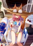  animal_ear_fluff animal_ears bikini bikini_under_clothes blue_bikini breasts cleavage collarbone day drink ears_through_headwear fate/grand_order fate_(series) fox_ears fox_tail gurifu hat highres innertube large_breasts looking_at_viewer looking_up outdoors pink_hair shirt side-tie_bikini solo straw_hat sunglasses swimsuit tail tamamo_(fate)_(all) tamamo_no_mae_(swimsuit_lancer)_(fate) wet wet_clothes wet_shirt wet_t-shirt yellow_eyes 