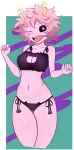  2019 ashido_mina black_sclera blush bra breasts cat_keyhole_bra cat_lingerie cleavage cleavage_cutout clothed clothing cutout female hair horn human human_focus keyhole_bra lingerie looking_at_viewer mammal my_hero_academia not_furry one_eye_closed panties pink_hair skimpy smile solo superpooper24 swimsuit underwear wink 