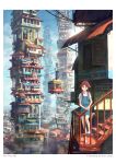  2011 absurdres animal_ears artist_name brown_eyes cable_car chong_feigiap cityscape highres leaning long_hair looking_at_viewer original red_hair scenery school_uniform solo stairs standing tail tower watermark web_address 