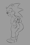  anthro butt girly grey_background greyscale hedgehog hi_res looking_back male mammal monochrome oasissonik simple_background solo sonic_(series) sonic_the_hedgehog standing thick_thighs wide_hips 