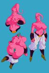  anthro anus big_breasts breasts butt clothed clothing cyan_background female looking_at_viewer majin majin_buu mostly_nude nipples not_furry presenting presenting_hindquarters pussy pussy_juice red_eyes rube solo spreading tongue topless 