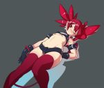  1girl ;) breasts etna jacqli_(artist) midriff navel one_eye_closed red_eyes red_hair shorts small_breasts smile solo thighhighs twintails 