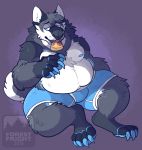  belly big_belly bulge canine clothing dog drooling eating forestfright garth_(character) husky mammal overweight saliva slightly_chubby thick_thighs underwear 