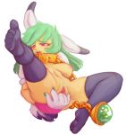  breasts clothing collar female fingering fur green_hair hair lagomorph legwear mammal peridot_(puchi_carat) pink_eyes puchi_carat purochen pussy rabbit spread_legs spreading tights vaginal_penatration yellow_fur 