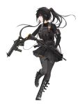  ar-15 assault_rifle bad_id bad_pixiv_id bangs belt_boots black_footwear black_gloves black_hair black_legwear black_skirt black_sweater boots breasts brown_eyes cartridge floating_hair full_body gloves gun hair_between_eyes hair_ornament hairclip highres holding holding_gun holding_weapon knee_boots long_hair long_sleeves looking_away m4_carbine m4_sopmod_ii military miniskirt npt_(akzkfhsk0503) original pantyhose parted_lips pleated_skirt ponytail profile rifle shell_casing simple_background skirt solo standing standing_on_one_leg submachine_gun sweater uniform walkie-talkie weapon weapon_bag white_background 