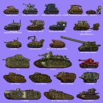  a7v_(tank) blue_background char_2c explosive flakpanzer_i goliath_tracked_mine grosskampfwagen ground_vehicle hamcoro jagdpanzer_38(t) k_wagen kettenkrad kleine_panzerbefehlswagen mark_a_whippet mark_iv_tank metal_slug military military_vehicle mine_(weapon) motor_vehicle nebelwerfer original panzerkampfwagen_i parody pixel_art red_cross saint_chamond schneider_ca sd.kfz.135 simple_background style_parody tank tank_focus tiger_i vehicle_focus vehicle_request 