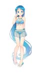  absurdly_long_hair alternate_costume armband ass_visible_through_thighs bangs bikini blue_bikini blue_eyes blue_hair blush closed_mouth commentary_request eyebrows_visible_through_hair front-tie_bikini front-tie_top full_body gradient_hair hair_between_eyes hair_ornament hairclip hand_up highres jewelry kantai_collection legs long_hair long_legs looking_at_viewer multicolored_hair navel oge_(ogeogeoge) samidare_(kantai_collection) see-through side-tie_bikini slippers smile solo standing swept_bangs swimsuit thighs transparent_background very_long_hair 