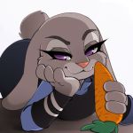  2018 animated anthro carrot clothed clothing disney female food innuendo judy_hopps lagomorph looking_at_viewer mammal rabbit simple_background solo suggestive suggestive_food tolsticot vegetable white_background zootopia 
