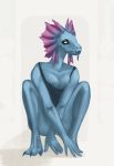  anthro bottomless breasts cleavage clothed clothing female scalie simple_background sitting solo tongue 