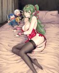  alba ass bed black_legwear black_panties blue_hair breasts bridal_gauntlets character_doll chiki cleavage commentary_request fire_emblem fire_emblem:_kakusei fire_emblem:_monshou_no_nazo fire_emblem_heroes garter_straps green_hair hair_ornament hairclip highres lace lace-trimmed_thighhighs large_breasts lingerie looking_at_viewer lying male_my_unit_(fire_emblem:_kakusei) marth my_unit_(fire_emblem:_kakusei) nightgown on_side open_mouth panties pillow pointy_ears ponytail shield silver_hair solo thighhighs tiara underwear 