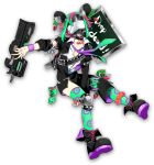  asymmetrical_clothes black_footwear boots combat_boots food fruit gas_mask green_hair gun hair_ornament holding holding_gun holding_weapon kinako_(marubotan) knee_pads male_focus multicolored_hair necktie ninety_(senjuushi) official_art pink_hair senjuushi:_the_thousand_noble_musketeers short_hair single_pantsleg solo strawberry tachi-e thighhighs transparent_background weapon weapon_request wristband 