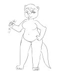  anthro black_and_white breasts featureless_breasts female front_view full-length_portrait gesture hair hand_on_hip mammal monochrome mustelid navel nude one_eye_closed otter portrait rainbowsprinklesart simple_background sketch solo standing tongue tongue_out wanking_gesture white_background 