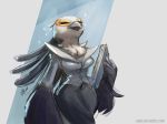 aggressive_retsuko ailaanne anthro avian beak bird breasts clothed clothing eyes_closed female secretary_bird solo washimi 