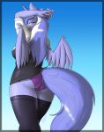  2018 absurd_res anthro breasts butt clothed clothing cutie_mark digital_media_(artwork) equine eyewear fan_character feathered_wings feathers female glasses hair hands_behind_head hi_res horn legwear long_hair mammal mariah_wolves my_little_pony school_uniform skipsy solo thigh_highs underwear uniform winged_unicorn wings 